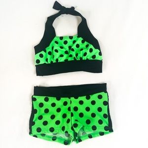 Balera lime green/black polka dot dancewear set